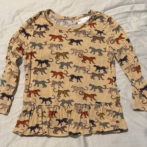 Posh Peanut Beige Long Sleeve Leopard Print Peplum Top